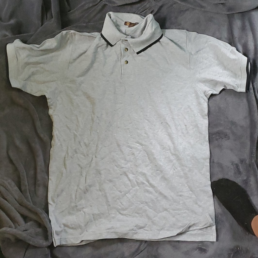 Gray button-up Harriton Shirt